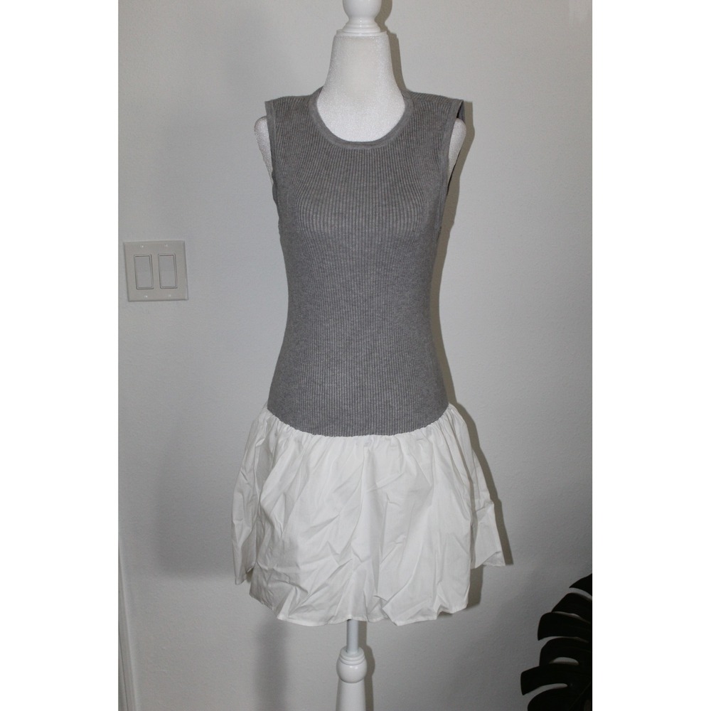 Le Lis Collection Grey Ribbed Knit White Bubble Skirt Mini Dress SWD2753 Small